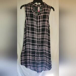 No Boundaries Black and Pink Plaid Mini Dress